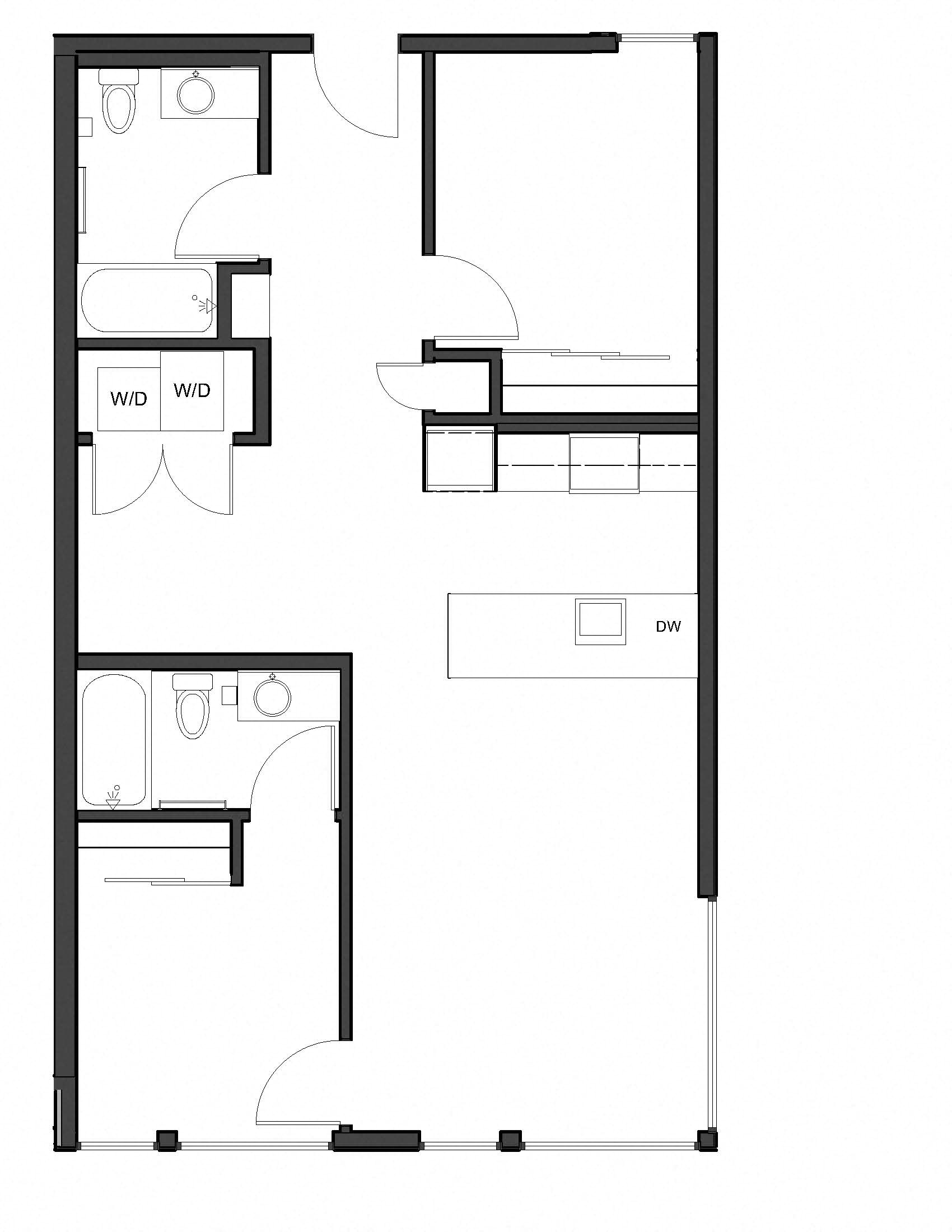 Floor plan for 2 beds, 2 baths, 927 sqft
